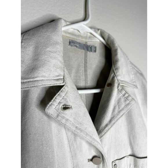 $395 VINCE Linen Italy Cropped Button-front Utility Jacket In Chalk Petite XS - Picture 5 of 16